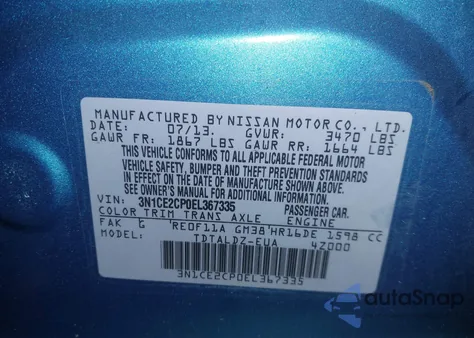 2014 Nissan Versa Note Sv z USA, uszkodzony, nr VIN 3N1CE2CP0EL367335